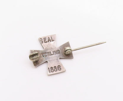 925 Sterling Silver Vintage Brooch 1886 Seal Maltese Cross IHS Charm Pin BP11824