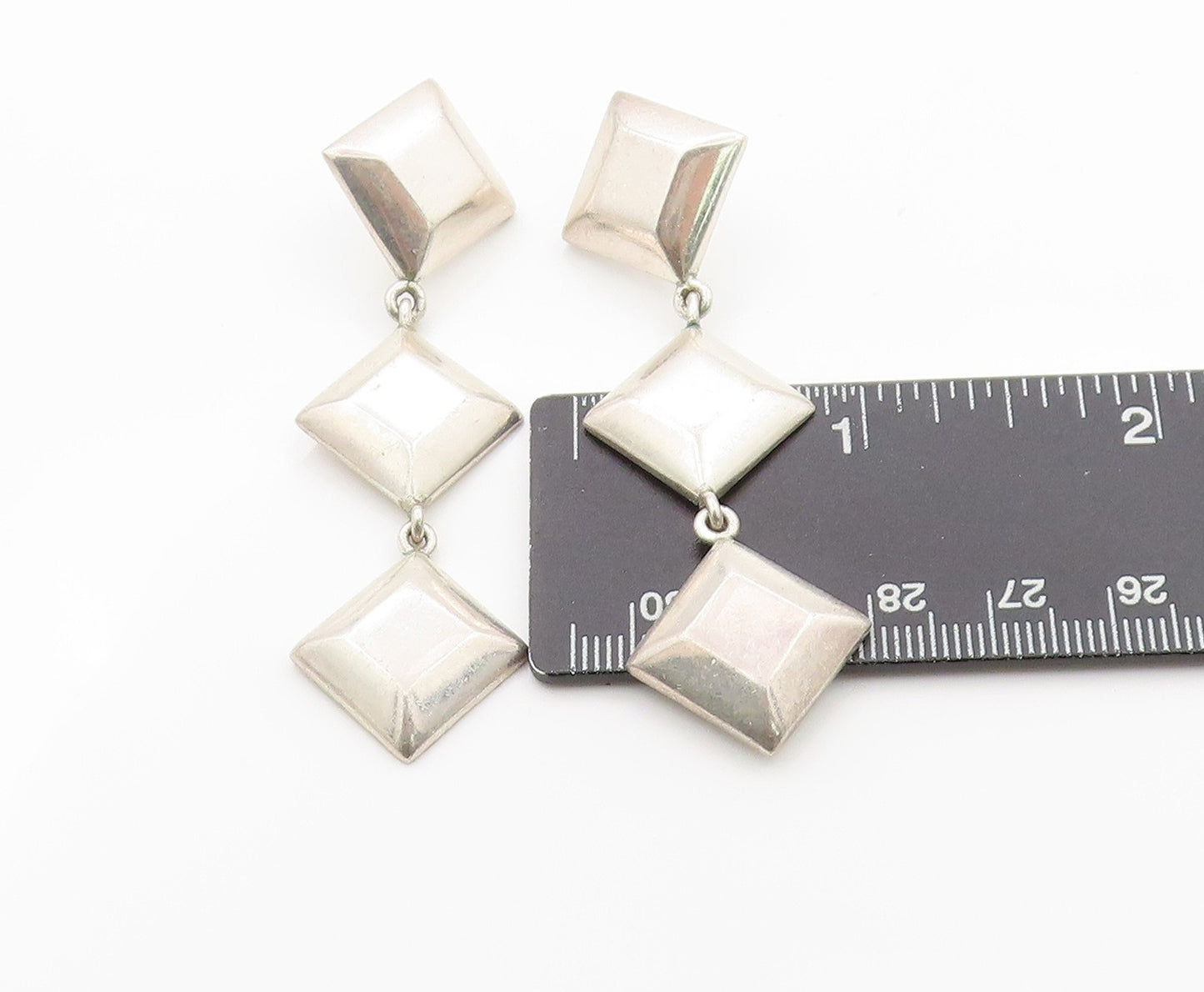 925 Sterling Silver Vintage Earrings BARRA Dangling Drop Square Design  EG13519