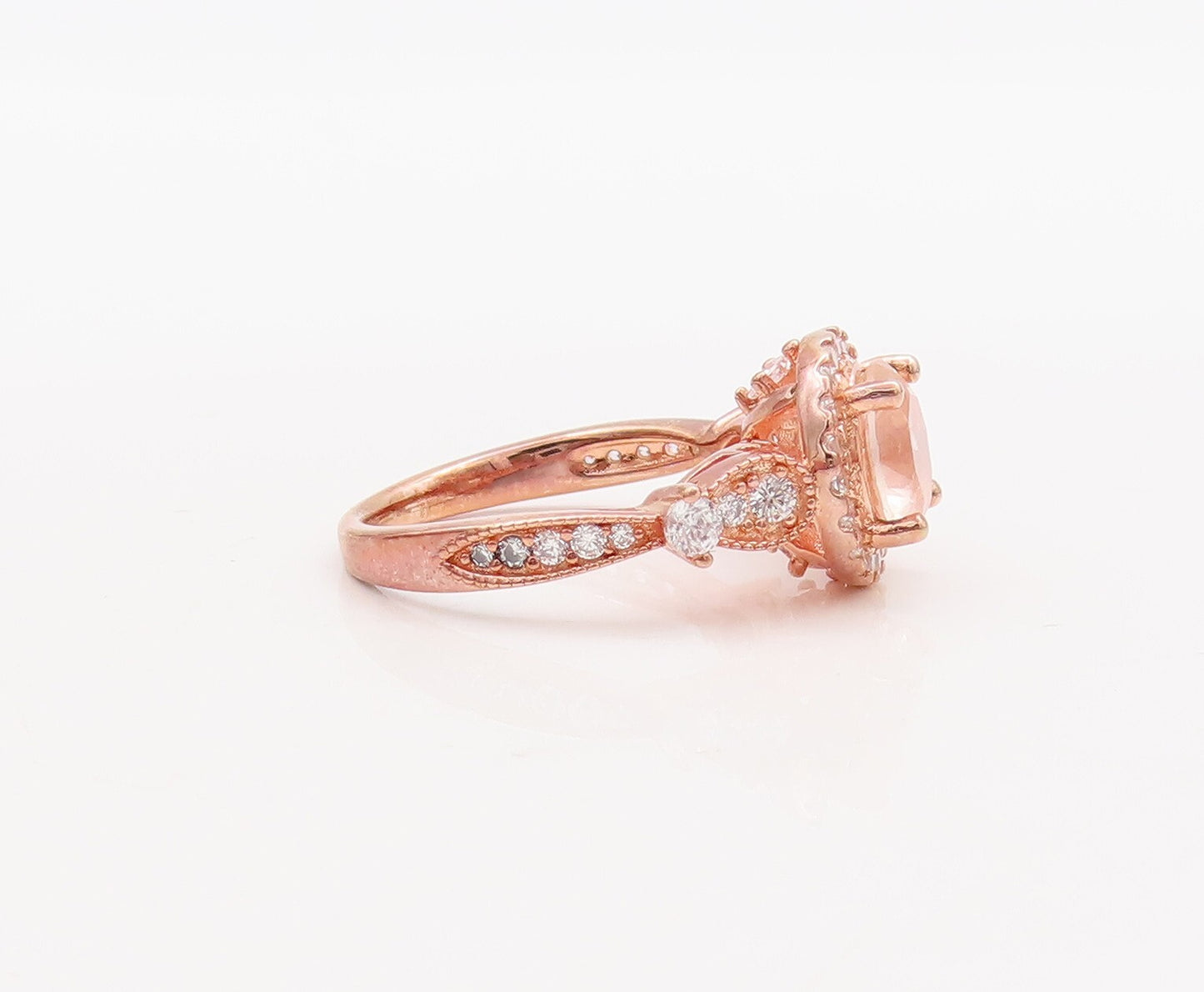925 Sterling Silver Vintage Ring Rose Gold Plated Morganite & CZ  Sz 7  RG29831