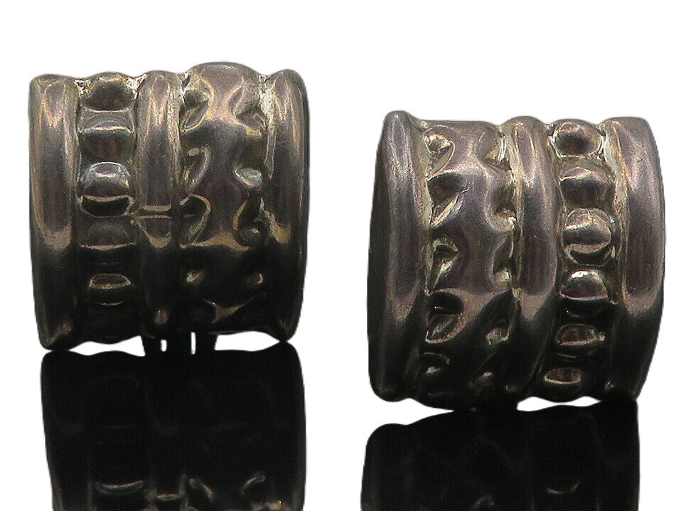 MEXICO 925 Sterling Silver  Vintage Hollow Sculpted Non Pierce Earrings EG6026