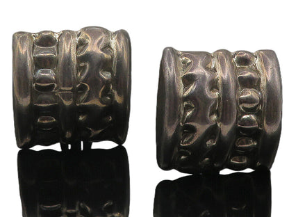 MEXICO 925 Sterling Silver  Vintage Hollow Sculpted Non Pierce Earrings EG6026
