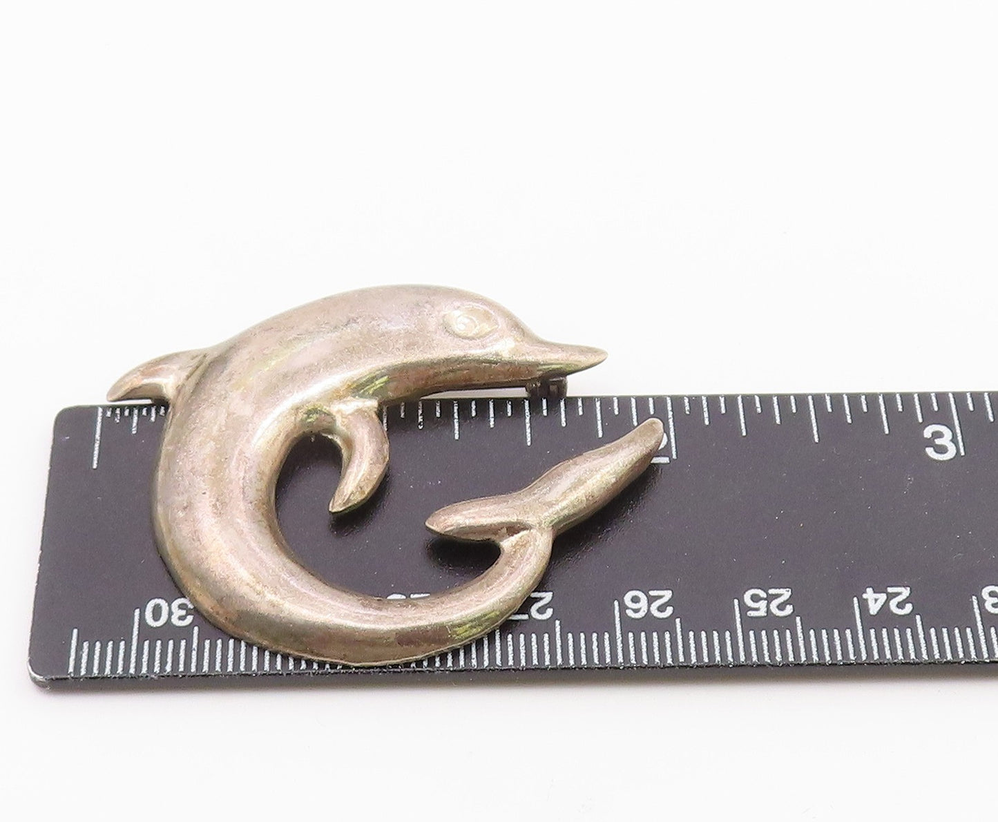 925 Sterling Silver  Vintage Dark Tone Smooth Dolphin Motif Brooch Pin  BP3919