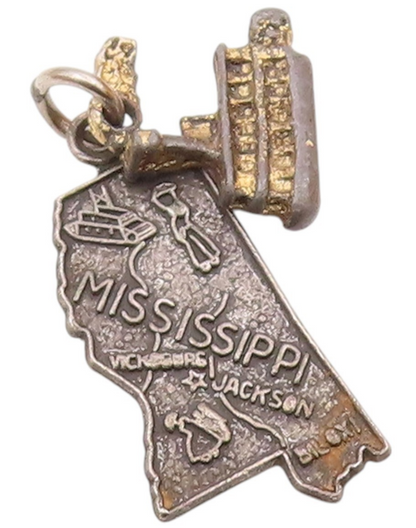 925 Sterling Silver  Vintage Oxidized Mississippi Map Ferry Pendant  PT9039
