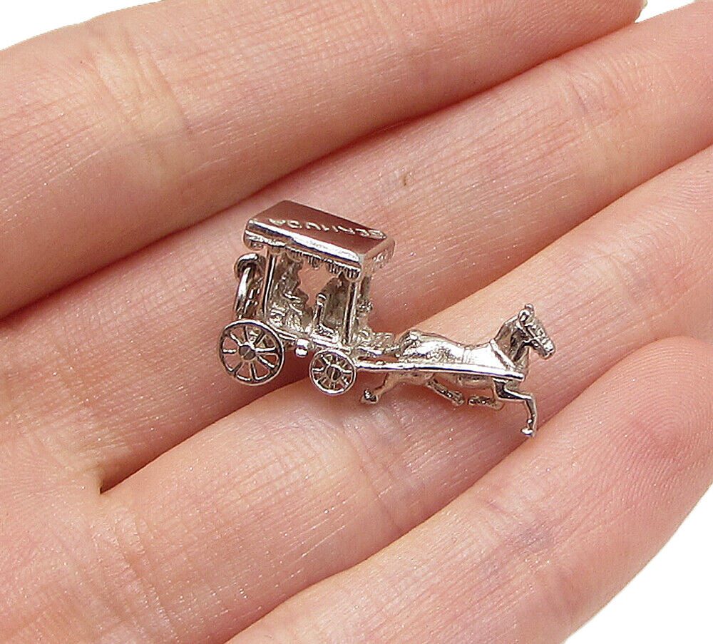 925 Sterling Silver  Bermuda Horse & Carriage Ride Charm Pendant  PT2248