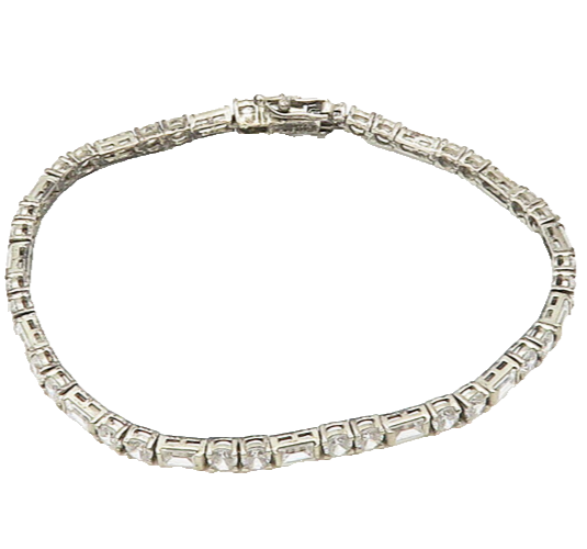 925 Sterling Silver  Vintage Sparkling Cubic Zirconia Chain Bracelet  BT7185