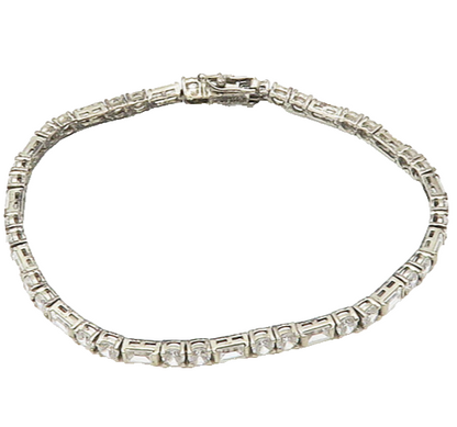 925 Sterling Silver  Vintage Sparkling Cubic Zirconia Chain Bracelet  BT7185
