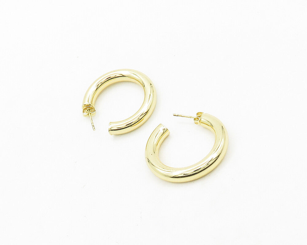 925 Sterling Silver  Vintage Shiny Gold Plated Hollow JHoop Earrings  EG9703