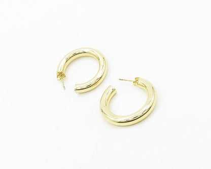 925 Sterling Silver  Vintage Shiny Gold Plated Hollow JHoop Earrings  EG9703