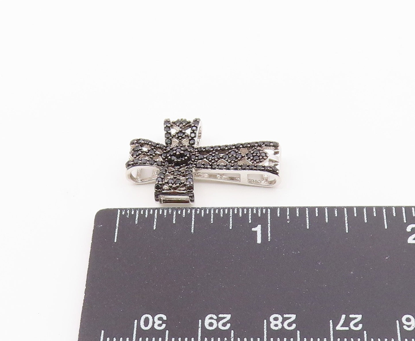 925 Sterling Silver   Vintage Sparkly Spinel Religious Cross Pendant  PT20623
