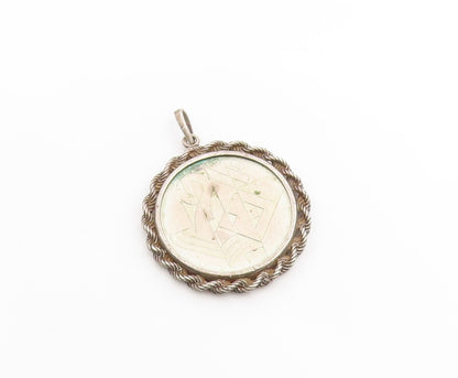 925 Sterling Silver Vintage Pendant Israel Coin Rope Border Medallion  PT25279