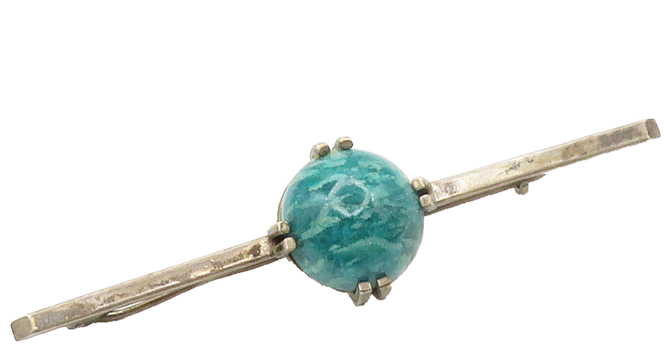 925 Sterling Silver  Vintage Cabochon Cut Gemstone Bar Brooch Pin  BP5837