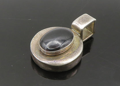 MEXICO 925 Sterling Silver  Vintage Cabochon Cut Black Onyx Pendant  PT17935