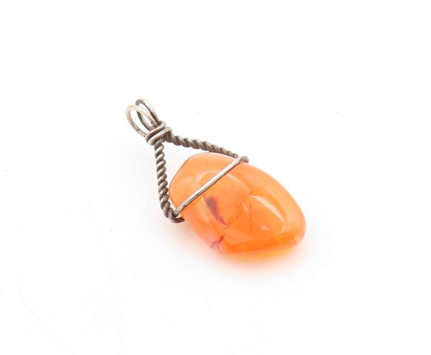 925 Sterling Silver Vintage Pendant Modernist Twisted Wire Gemstone  PT23603