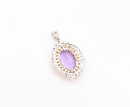 925 Sterling Silver Vintage Pendant Diamonds Oval Amethyst & Citrine  PT24060