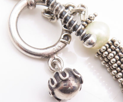 925 Sterling Silver Vintage Necklace DEBORAH ARMSTRONG Carved Pearls  NE4297