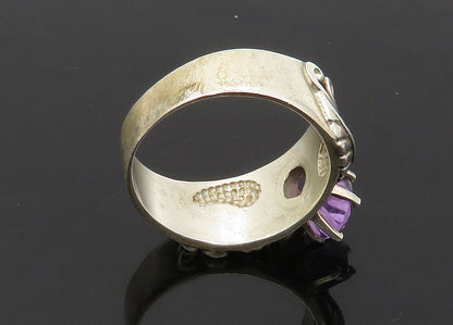 CAROLYN POLLACK 925 Silver  Vintage Amethyst Floral Band Ring Sz 9  RG21089