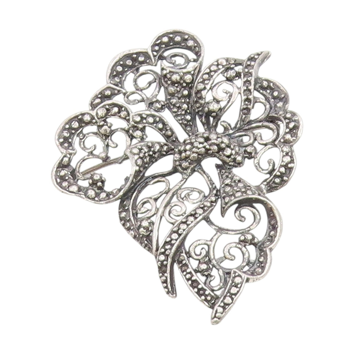 925 Sterling Silver Vintage Brooch Intricate Openwork Floral Design Pin  BP1002