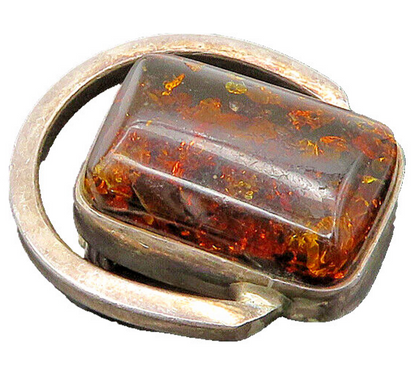 925 Sterling Silver  Vintage Amber Modernist Smooth Brooch Pin  BP8974
