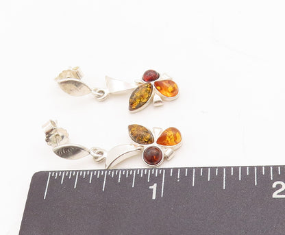 925 Sterling Silver Vintage Earrings Cabochon Honey Amber Flying Bee  EG13102