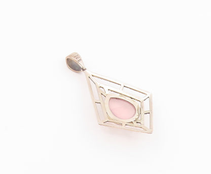 925 Sterling Silver Vintage Pendant Cabochon Rose Quartz Geometric Frame PT26479