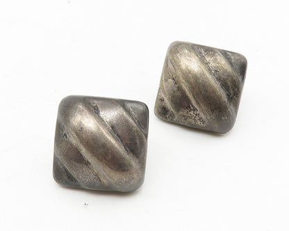 925 Sterling Silver  Vintage Oxidized Hollow Square Dome Stud Earrings  EG5797
