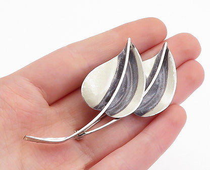 JEWEL ART 925 Sterling Silver  Vintage Oxidized Floral Leaf Brooch Pin  BP1969