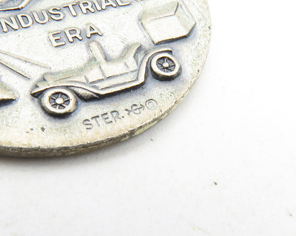925 Sterling Silver  Vintage Industrial Era Of The West 1842 Pendant  PT7692