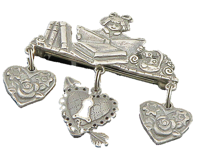 MARY ENGELBREIT 925 Silver  Vintage Girl Reading Dangle Brooch Pin  BP9378