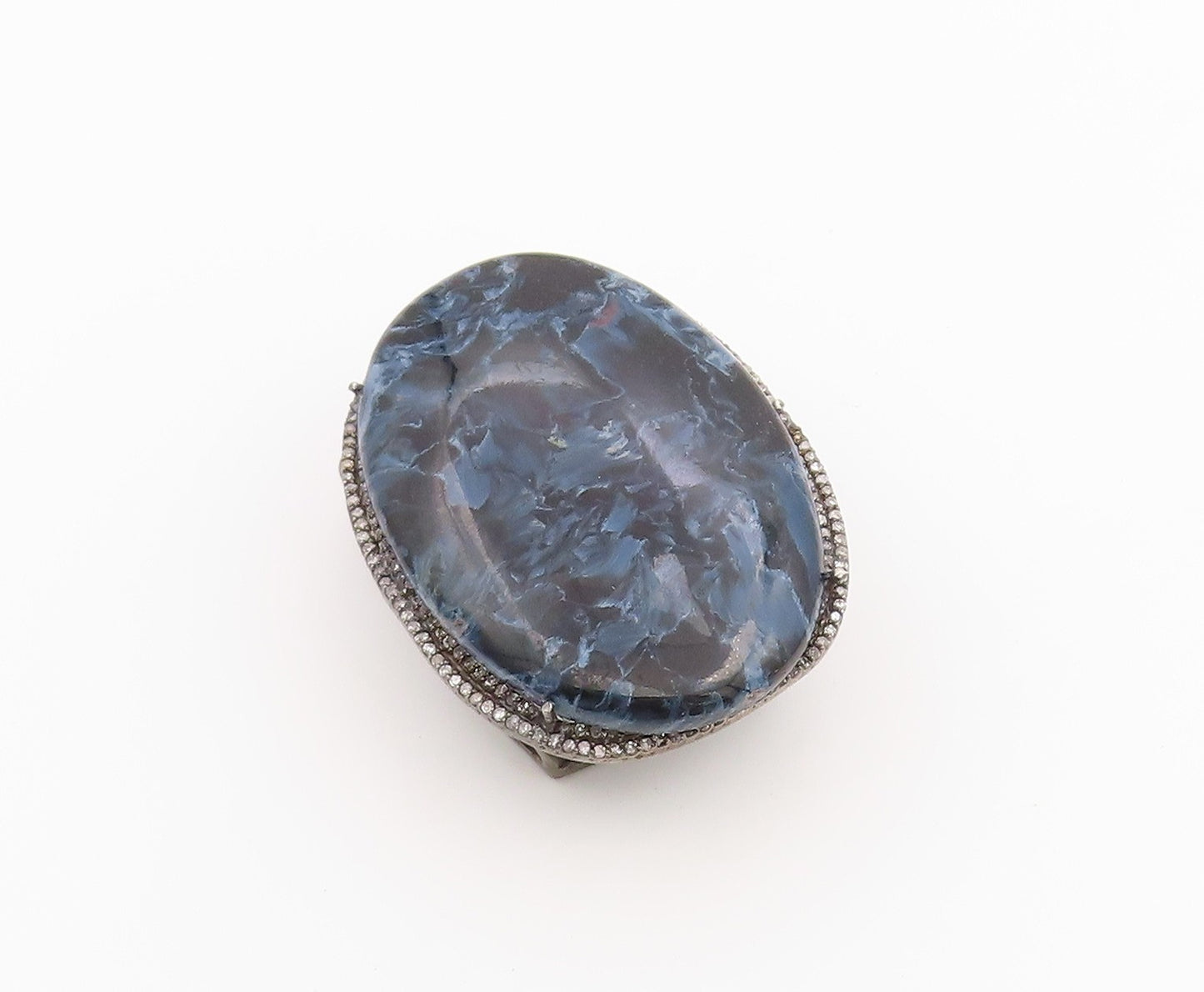925 Sterling Silver Vintage Pendant Real Diamonds & Blue Pietersite  PT26367