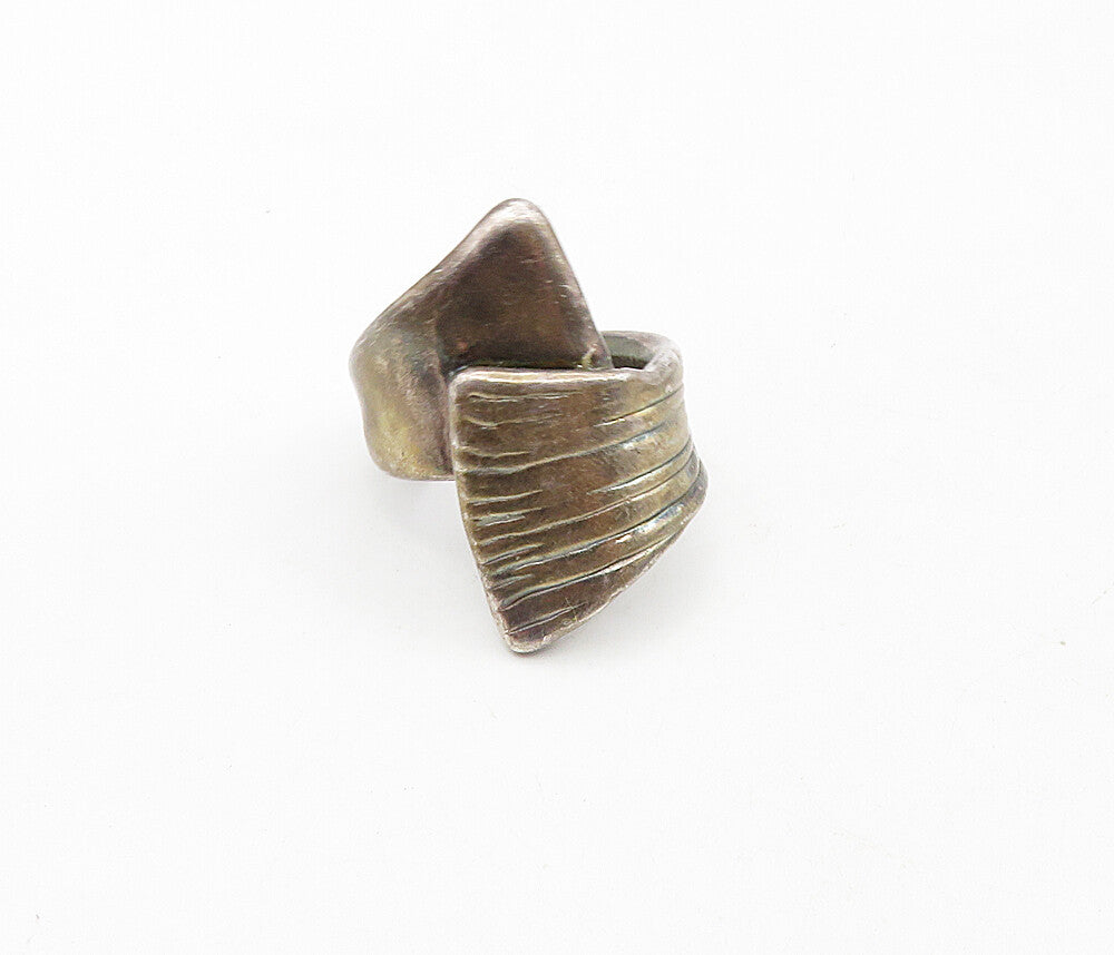 ISRAEL 925 Sterling Silver  Vintage Dark Tone Bypass Band Ring Sz 8.5  RG8888