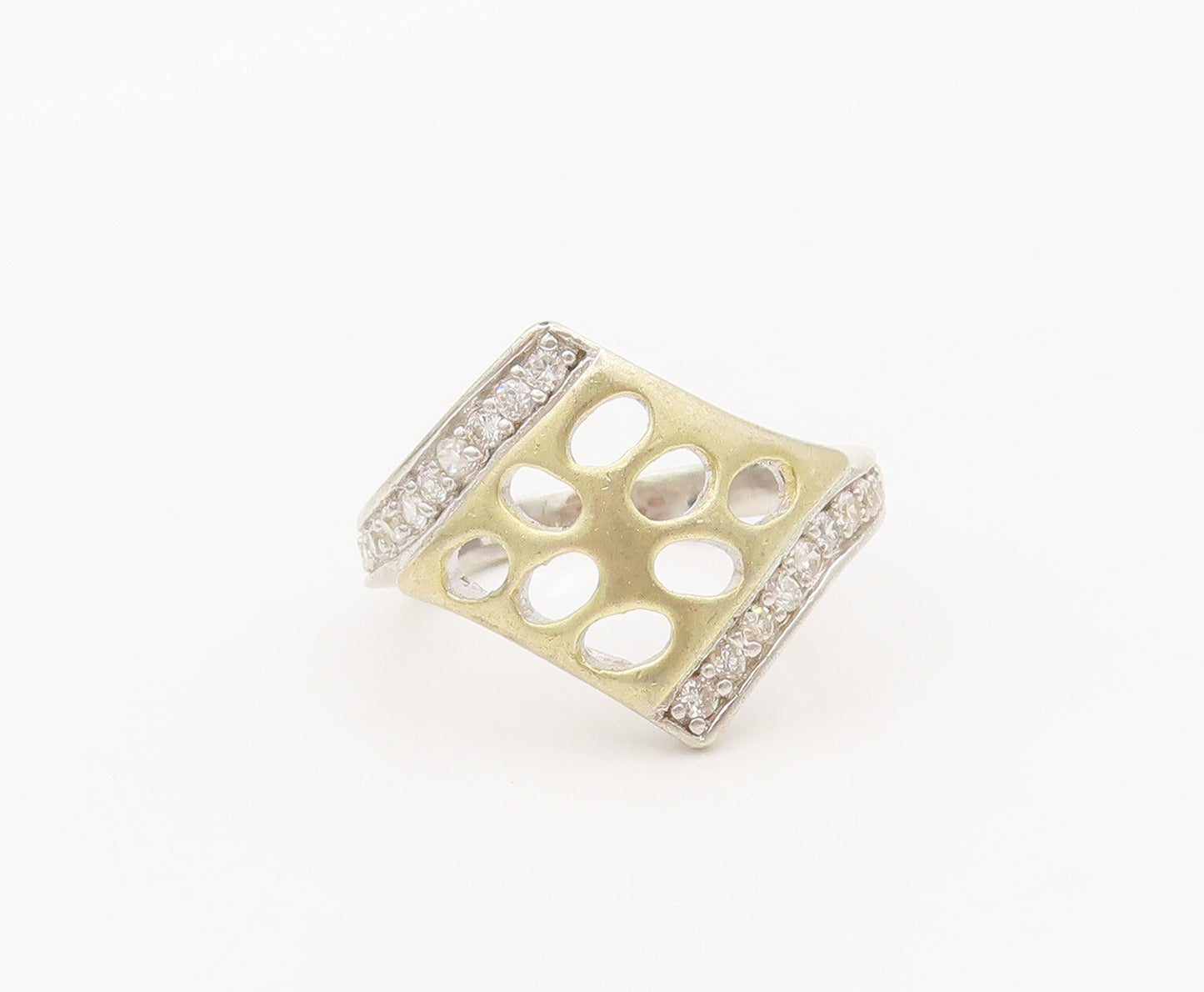 925 Sterling Silver  Vintage Designer Carved Inlay Topaz Ring Sz 6  RG27389