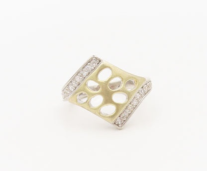 925 Sterling Silver  Vintage Designer Carved Inlay Topaz Ring Sz 6  RG27389