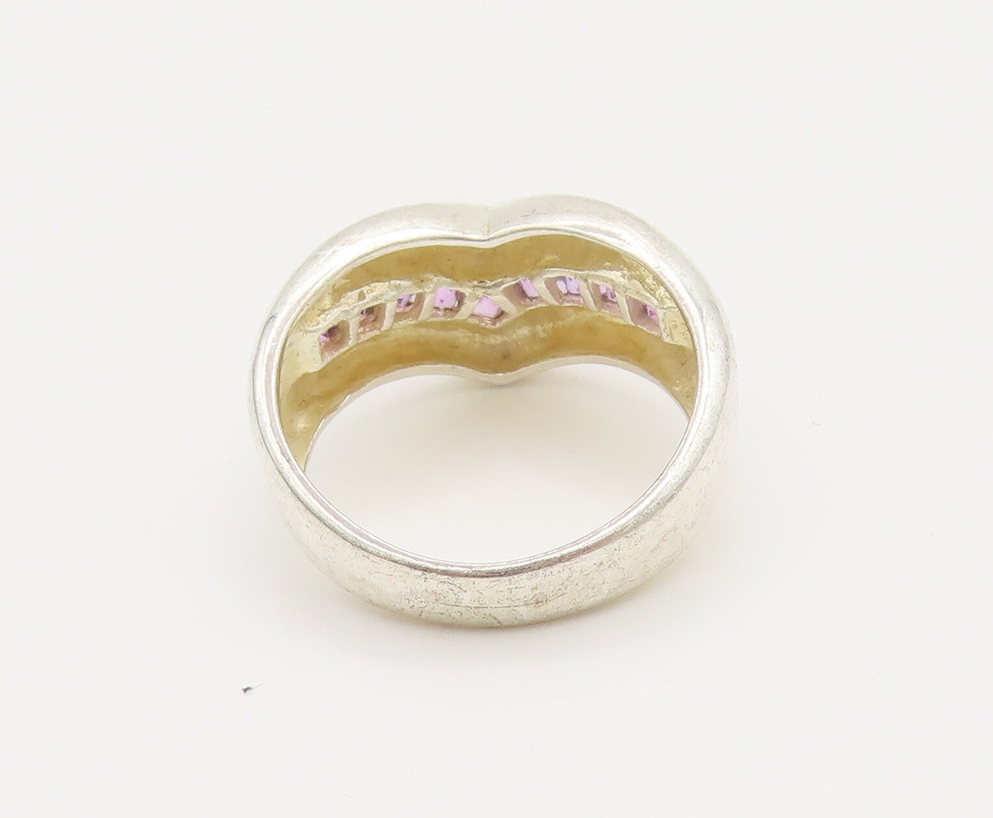 925 Sterling Silver  Vintage Minimalist Inlay Purple Topaz Ring Sz 9  RG26950