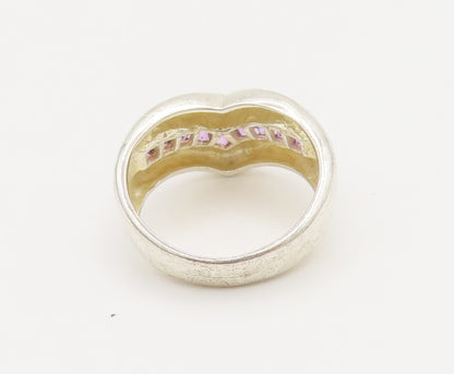 925 Sterling Silver  Vintage Minimalist Inlay Purple Topaz Ring Sz 9  RG26950