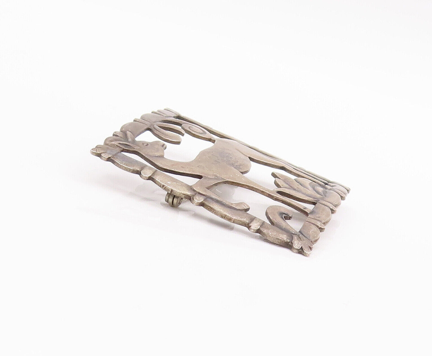 925 Sterling Silver Vintage Brooch Pin BROOKS Antique Jungle Landscape  BP10915