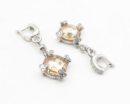 925 Sterling Silver  Shiny Cubic Zirconia Floral Dangle Earrings  EG6011