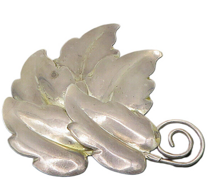 925 Sterling Silver  Vintage Shiny Smooth Floral Leaves Brooch Pin  BP7383