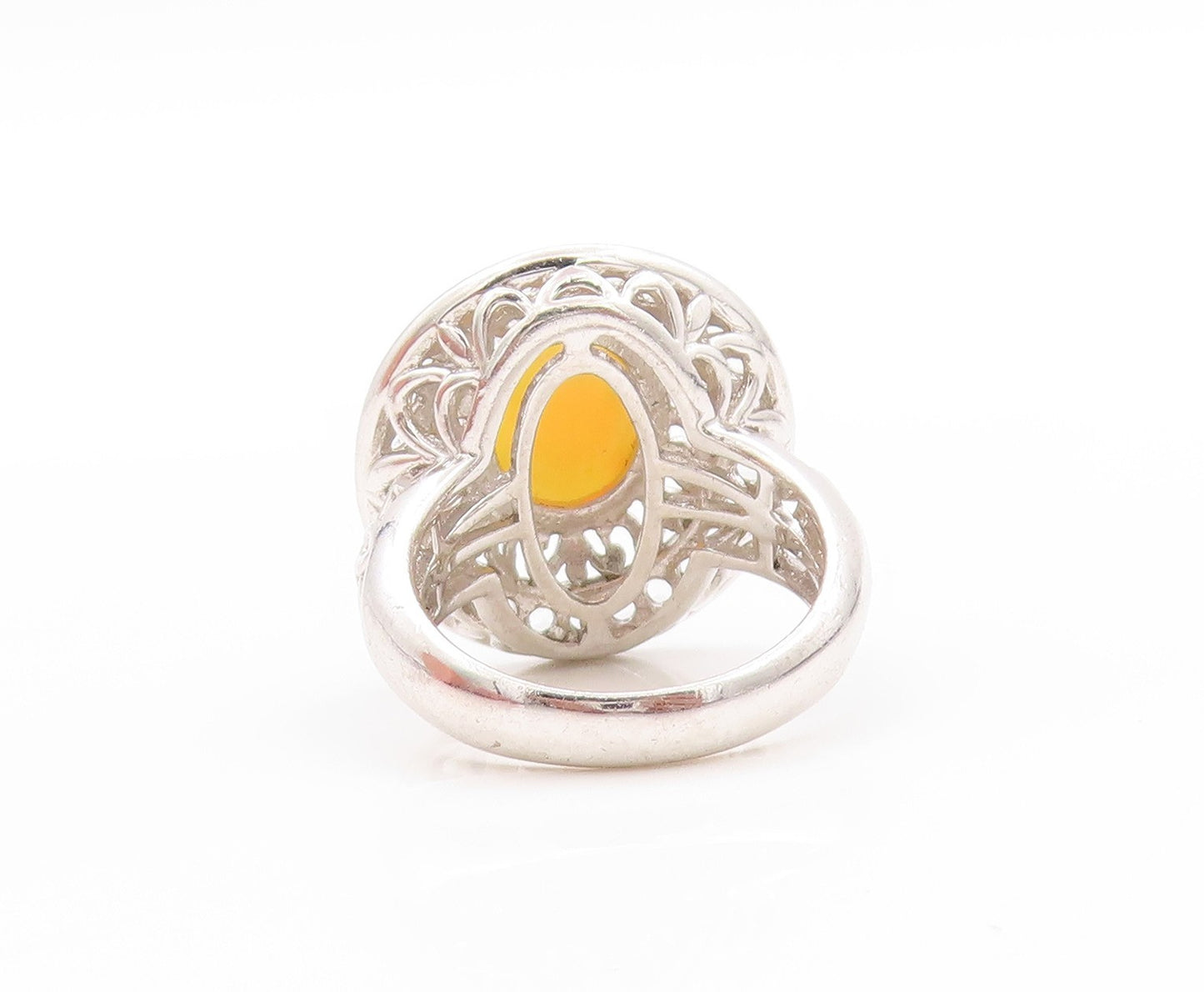 925 Sterling Silver Vintage Ring Oval Fire Opal Halo Topaz Bands  Sz 5  RG32724
