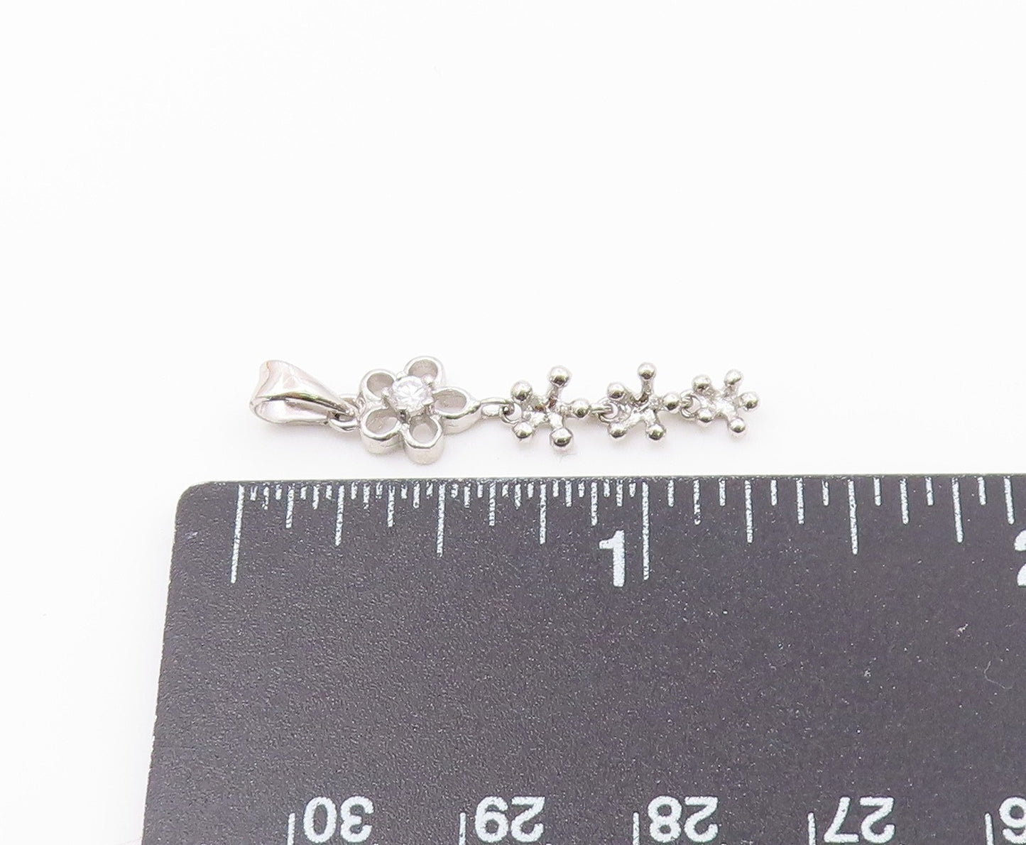 925 Sterling Silver  White Cubic Zirconia Floral Pebbled Drop Pendant  PT1516