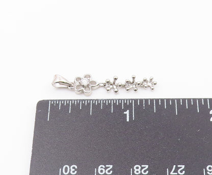 925 Sterling Silver  White Cubic Zirconia Floral Pebbled Drop Pendant  PT1516