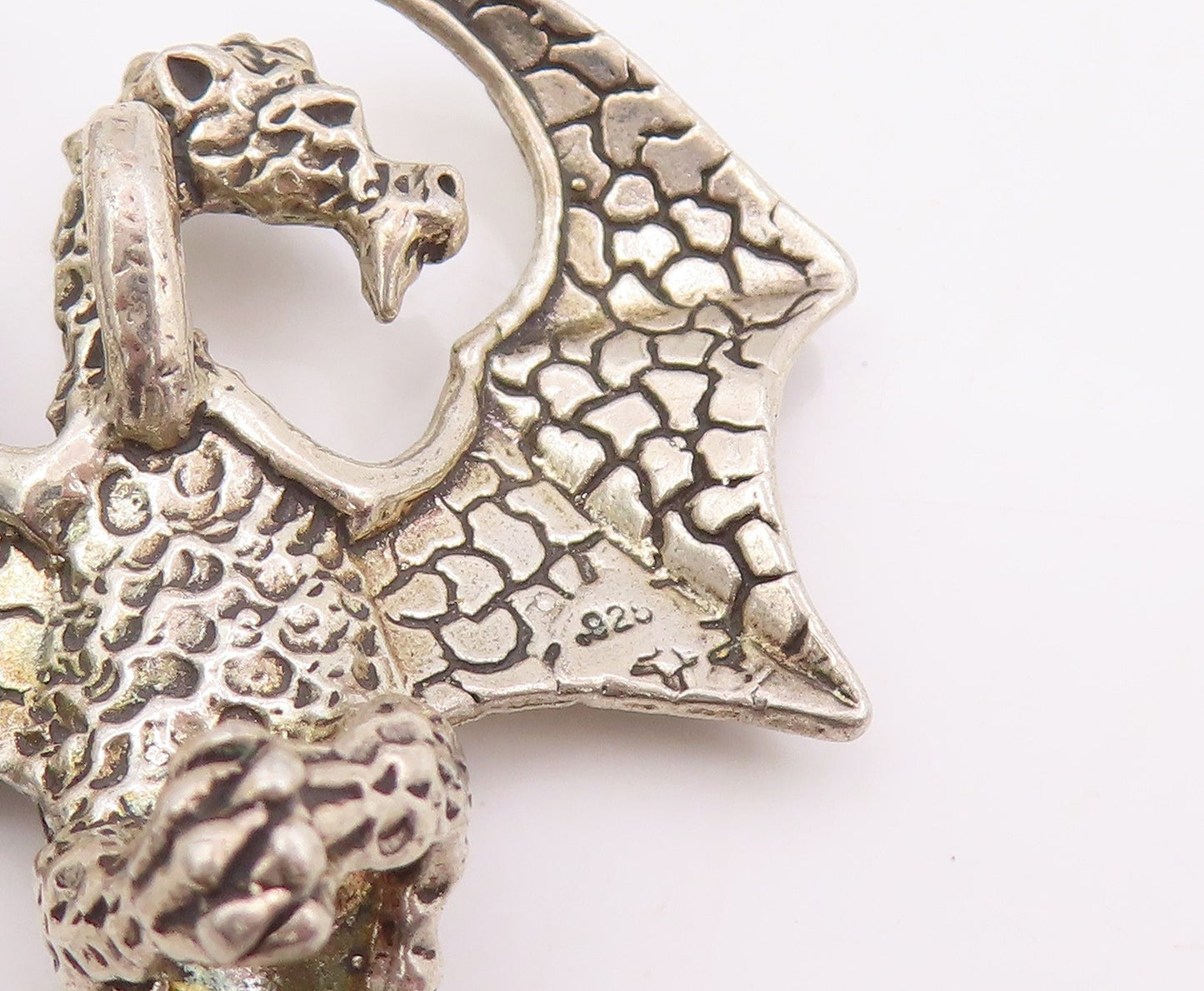925 Sterling Silver Vintage Pendant Intricate Mythical Flying Dragon  PT25770