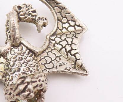 925 Sterling Silver Vintage Pendant Intricate Mythical Flying Dragon  PT25770