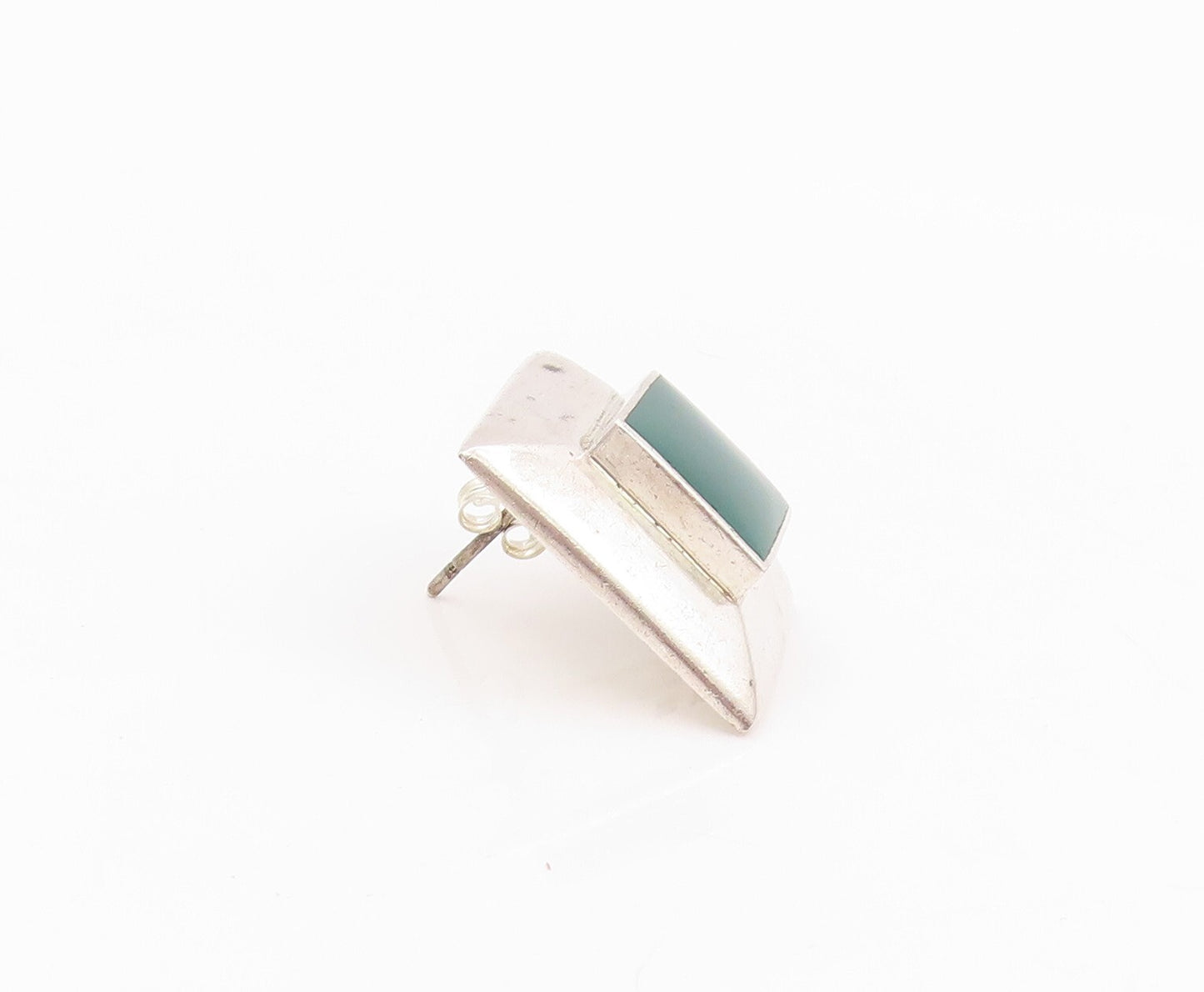 925 Sterling Silver Vintage Earrings Square Green Jade Halo Framed  EG13352