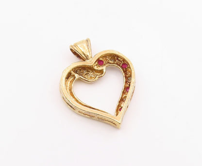 925 Sterling Silver  Vintage Genuine Diamond & Ruby Heart Pendant  PT15771