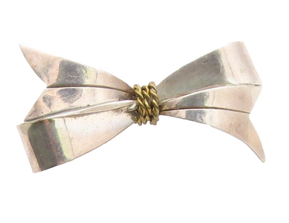MEXICO 925 Silver  Vintage Two Tone Rope Wrapped Bow Tie Brooch Pin  BP9671