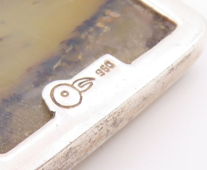 925 Sterling Silver Vintage Pendant Solid Picture Jasper Rectangle Frame PT26478