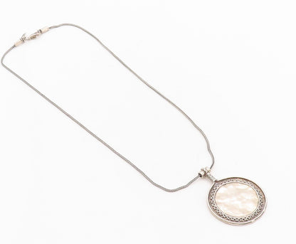 925 Sterling Silver Vintage Necklace SHABLOOL ISRAEL Carved Round Pendent NE4318