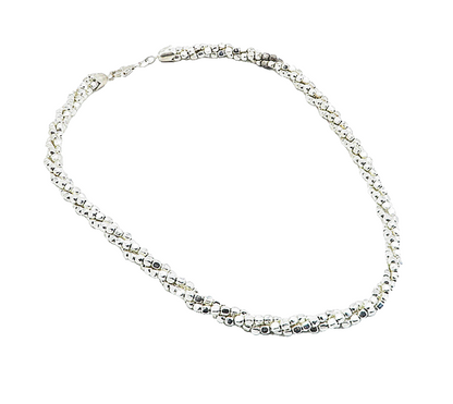 925 Sterling Silver Shiny Petite Beaded Multi Strand Chain Necklace NE1104