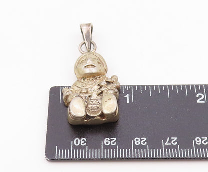 MEXICO 925 Sterling Silver  Vintage Dark Tone Sitting Old Lady Pendant  PT7857