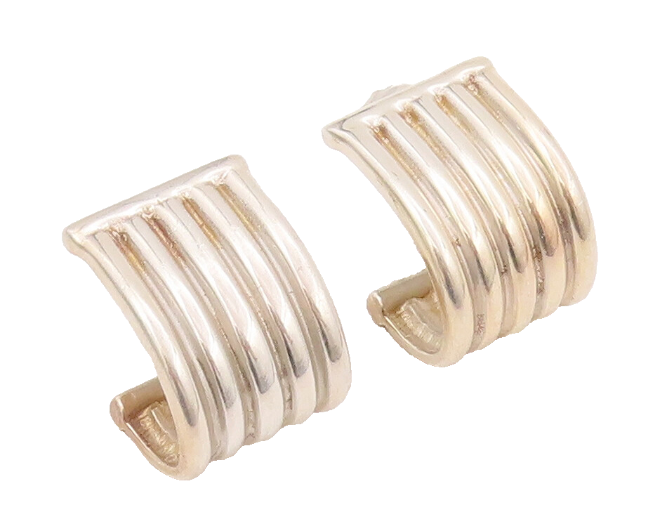 925 Sterling Silver Vintage Earrings ESPO SIG Solid Grooved Open J Hoops EG12937